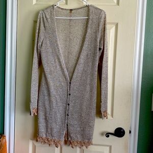 Free People lace trim duster linen blend cardigan